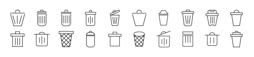 Set of line icons of trash can. Editable stroke. Simple outline sign for web sites, newspapers, articles book vector