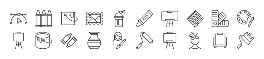 Pack of line icons of artist. Editable stroke. Simple outline sign for web sites, newspapers, articles book vector