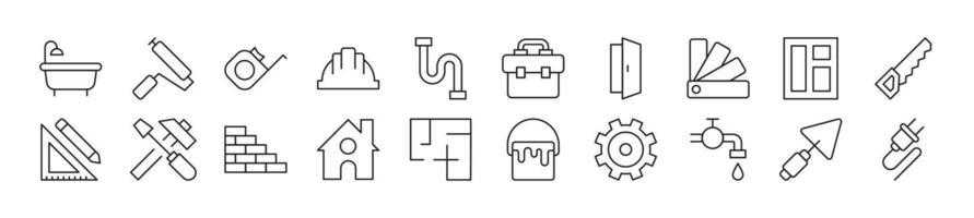 Collection of outline symbol of building and construction. Editable stroke. Simple linear illustration for stores, shops, banners, design vector