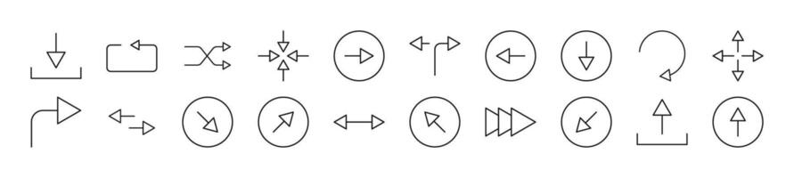 Set of line icons of arrows. Editable stroke. Simple outline sign for web sites, newspapers, articles book vector