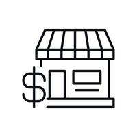 Dollar by Store Isolated Line Icon. Perfect for web sites, apps, UI, internet, shops, stores. Simple image drawn with black thin line vector