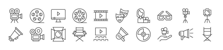 Bundle of linear symbols of movie. Editable stroke. Linear symbol for web sites, newspapers, articles book vector