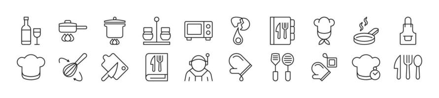 Set of thin line icons of chef. Editable stroke. Simple linear illustration for web sites, newspapers, articles book vector