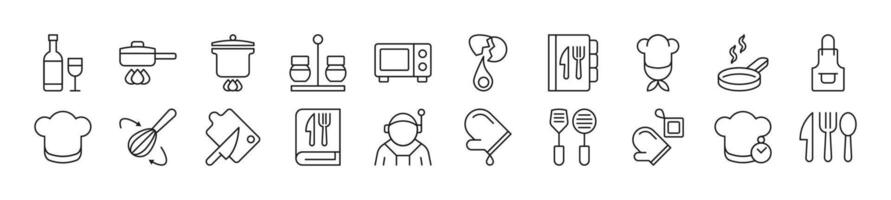 Set of thin line icons of chef. Editable stroke. Simple linear illustration for web sites, newspapers, articles book vector