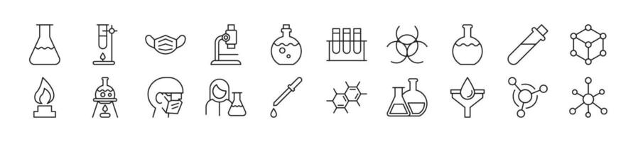 Pack of line icons of chemistry. Editable stroke. Simple outline sign for web sites, newspapers, articles book vector