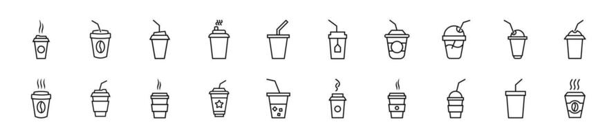 Set of line icons of disposable cup. Editable stroke. Simple outline sign for web sites, newspapers, articles book vector