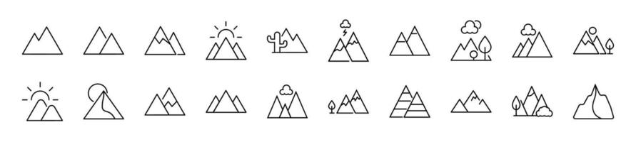 Mountain Line Icons collection. Editable stroke. Simple linear illustration for web sites, newspapers, articles book vector