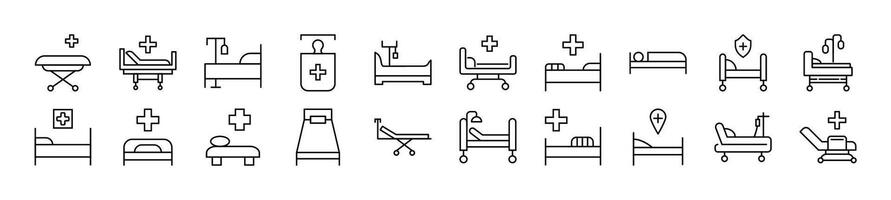 Pack of linear symbols of hospital bed. Editable stroke. Linear symbol for web sites, newspapers, articles book vector