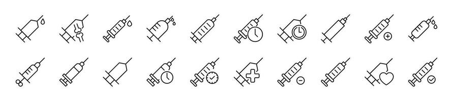 Line Icons collection of syringe. Editable stroke. Simple linear illustration for web sites, newspapers, articles book vector