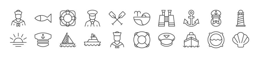 Pack of line icons of sailor. Editable stroke. Simple outline sign for web sites, newspapers, articles book vector