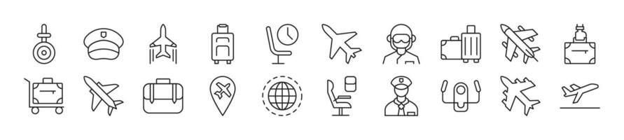 Pack of linear symbols of pilot. Editable stroke. Linear symbol for web sites, newspapers, articles book vector