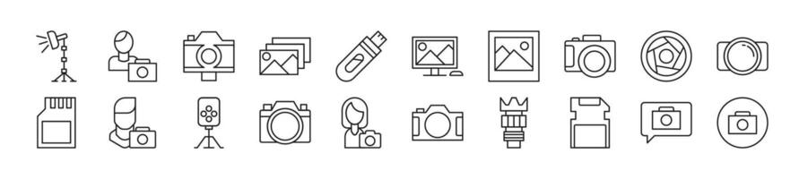 Photographer Line Icons collection. Editable stroke. Simple linear illustration for web sites, newspapers, articles book vector