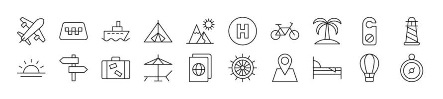 Travel linear vector icons collection. Editable stroke. Simple linear illustration for web sites, newspapers, articles book