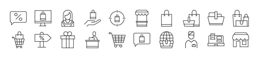 Set of line icons of seller. Editable stroke. Simple outline sign for web sites, newspapers, articles book vector