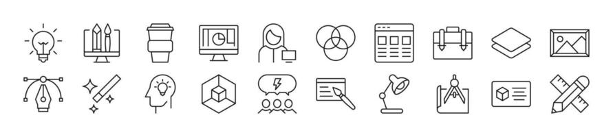 Set of thin line icons of web designer. Editable stroke. Simple linear illustration for web sites, newspapers, articles book vector