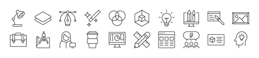 Collection of thin line icons of web designer. Editable stroke. Simple linear illustration for web sites, newspapers, articles book vector