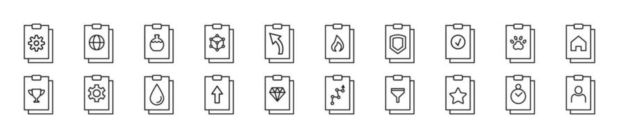 Collection of thin line icons of clipboard. Editable stroke. Simple linear illustration for web sites, newspapers, articles book vector