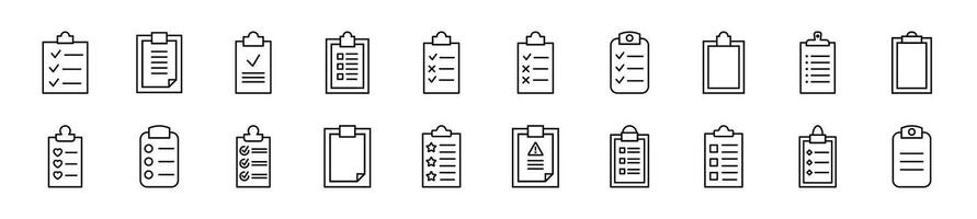 Pack of linear symbols of clipboard. Editable stroke. Linear symbol for web sites, newspapers, articles book vector