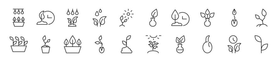 Collection of thin vector images of gardening. Editable stroke. Simple line icon for web sites, newspapers, articles book