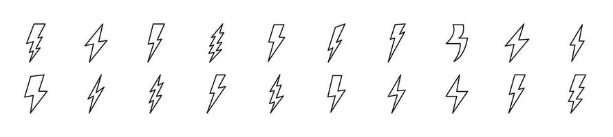 Collection of thin line icons of lightning. Editable stroke. Simple linear illustration for web sites, newspapers, articles book vector