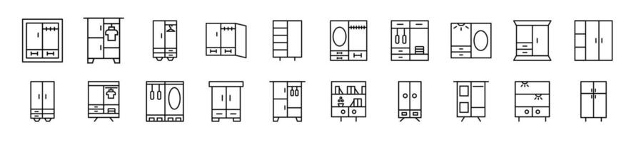 Pack of line icons of furniture. Editable stroke. Simple outline sign for web sites, newspapers, articles book vector