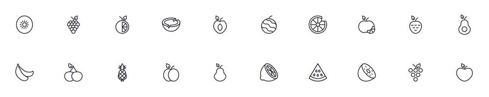 Fruit line vector pictograms pack. Editable stroke. Simple linear illustration that can be used as a design element for apps and websites