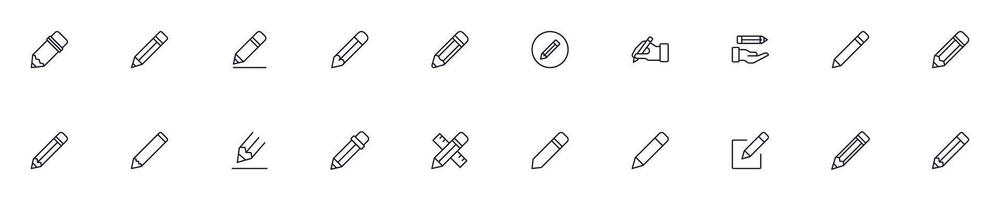 Set of vector outline symbols of pen and school applies. Line icon perfect for web sites, newspapers, articles, book