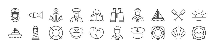 Sailor Line Icons collection. Editable stroke. Simple linear illustration for web sites, newspapers, articles book vector