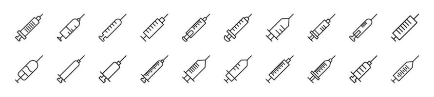 Collection of outline symbol of syringe. Editable stroke. Simple linear illustration for stores, shops, banners, design vector