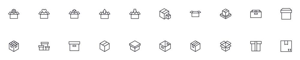 Boxes line vector pictograms pack. Editable stroke. Simple linear illustration that can be used as an design element for apps and websites