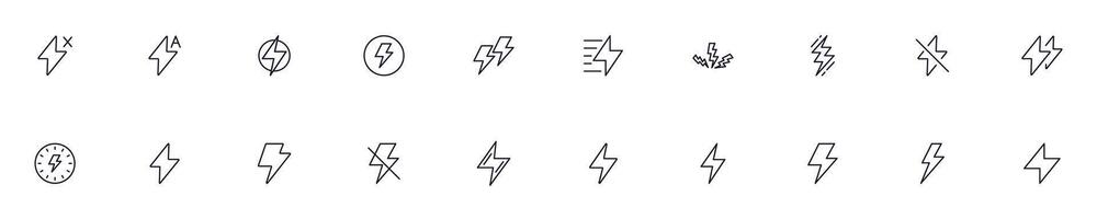 Simple outline signs of lightning. Line icons suitable for web sites, apps, infographics vector