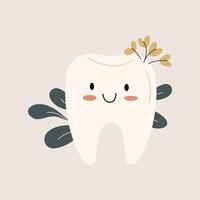 Smiling Tooth Vibrant Flat Picture. Perfect for different cards, textile, web sites, apps vector