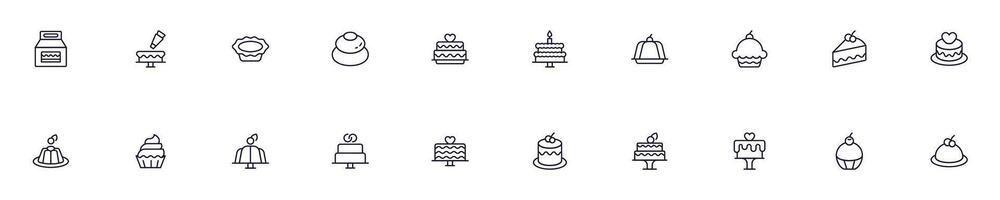 Set of vector symbols of cakes and cooking. Editable stroke. Simple outline signs that perfect for banners, infographics, web sites