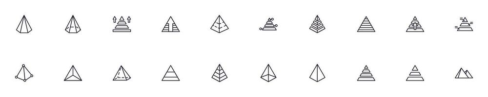 Pyramid outline vector signs drawn with thin line. Simple linear illustrations for stores, shops, banners, design