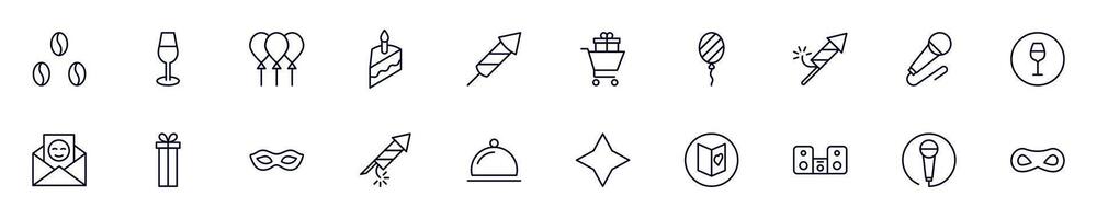 Holiday outline vector signs drawn with thin Line. Simple linear illustrations for stores, shops, banners, design