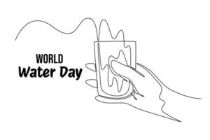 One continuous line drawing of world water day concept. Doodle vector illustration in simple linear style.