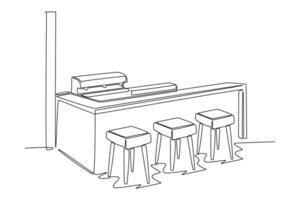 One continuous line drawing of Coffeehouse, coffee shop or cafe concept. Doodle vector illustration in simple linear style.