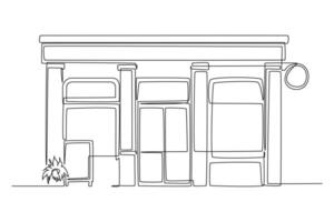 One continuous line drawing of Coffeehouse, coffee shop or cafe concept. Doodle vector illustration in simple linear style.