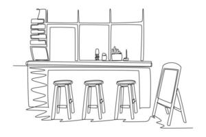 One continuous line drawing of Coffeehouse, coffee shop or cafe concept. Doodle vector illustration in simple linear style.