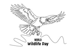 Continuous one line drawing world wildlife day concept. Doodle vector illustration.