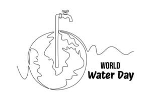 One continuous line drawing of world water day concept. Doodle vector illustration in simple linear style.