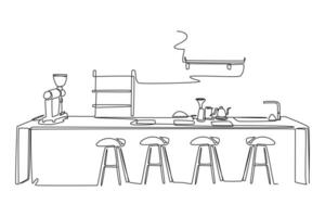 One continuous line drawing of Coffeehouse, coffee shop or cafe concept. Doodle vector illustration in simple linear style.