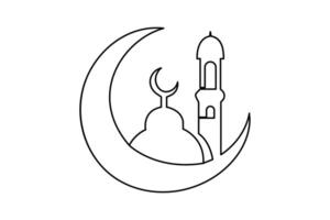 Continuous one line Ramadan symbol. mosque, Eid Mubarak, Eid Fitr vector line concept outline vector art illustration