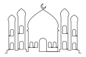 Continuous one line Ramadan symbol. mosque, Eid Mubarak, Eid Fitr vector line concept outline vector art illustration