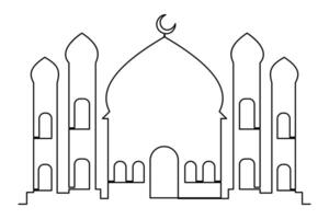 Continuous one line Ramadan symbol. mosque, Eid Mubarak, Eid Fitr vector line concept outline vector art illustration