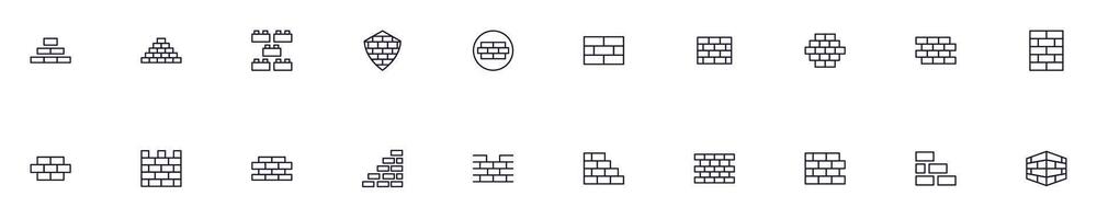 Brick wall vector outline icons drawn with black thin line. Editable stroke. Simple linear illustration that can be used as a design element for apps and websites