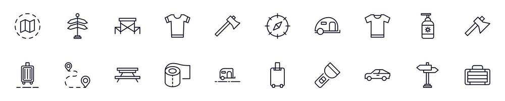 Simple outline signs of travel, vacation, holiday. Line icons suitable for web sites, apps, infographics vector