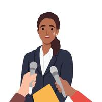 Pensive female politician thinking talking with reporters or journalists. vector