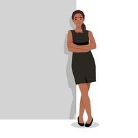 Businesswoman standing and lean against wall, thinking something about new business company. vector