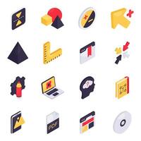 Set of Designing and Art Tools Isometric Icons vector